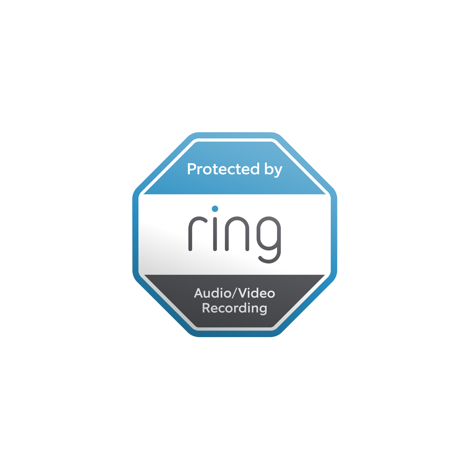 Ring Security Stickers - Blue and white octagonal Ring security sign stating 