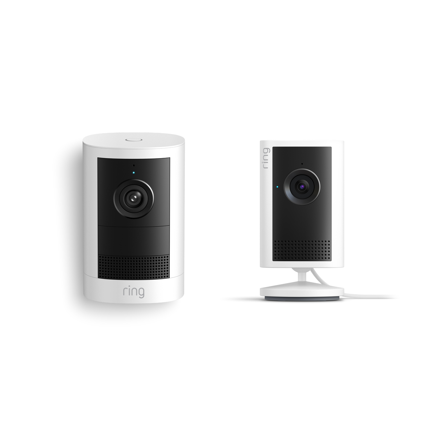 Outdoor Cam 2K, Battery + Indoor Cam 2K - Ring Outdoor Cam 2K battery and Indoor Cam 2K in White.