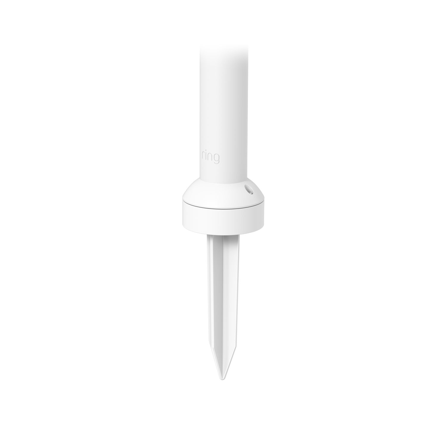 Stake Mount (for For Cameras and Solar Panels) - Close-up of white Stake Mount's pointed base, designed for securing cameras and solar panels in soft ground.
