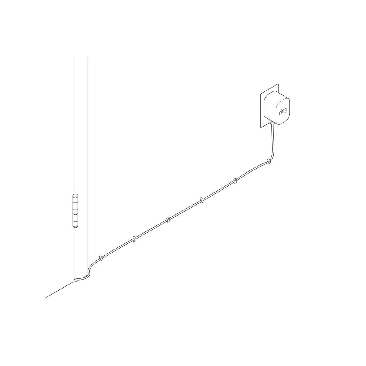 Illustration of Plug-In Adapter cable secured to wall with clips.