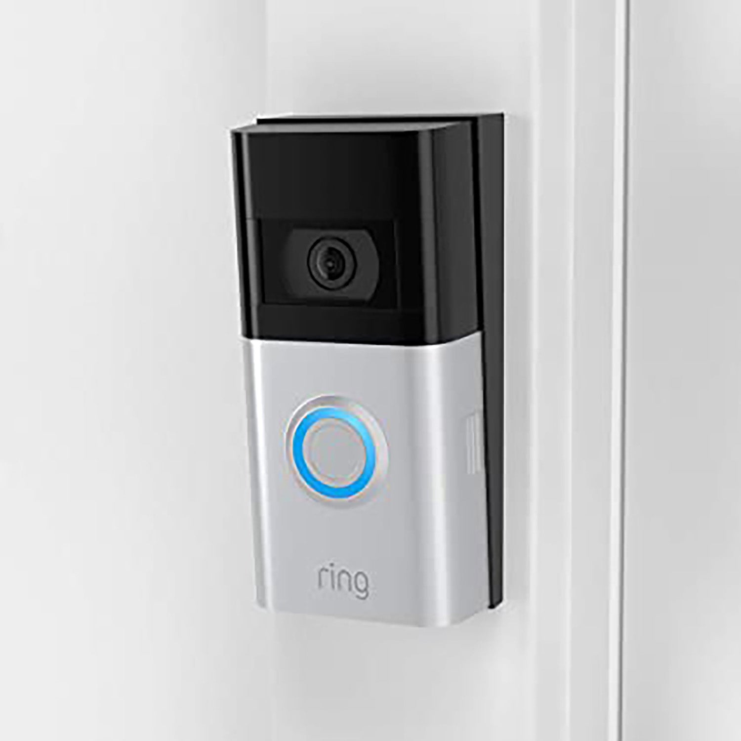 Wedge Kit (Video Doorbell 3, Video Doorbell 3 Plus, Video Doorbell 4, Battery Doorbell Plus, Battery Doorbell Pro) - Ring Video Doorbell 3 mounted at an angle using Black Wedge Kit for improved motion detection and field of view.