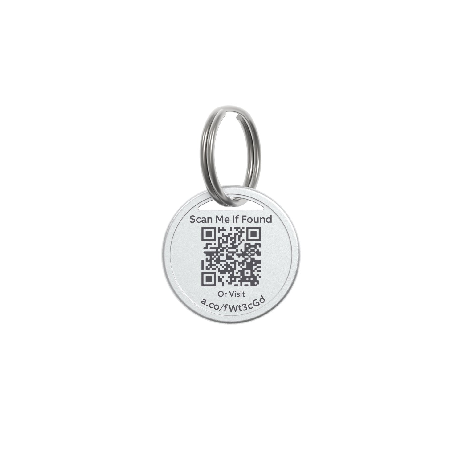 3-Pack Pet Tag - Round silver Ring Pet tag with QR code and 'Scan Me If Found' text, attached to a metal keyring.