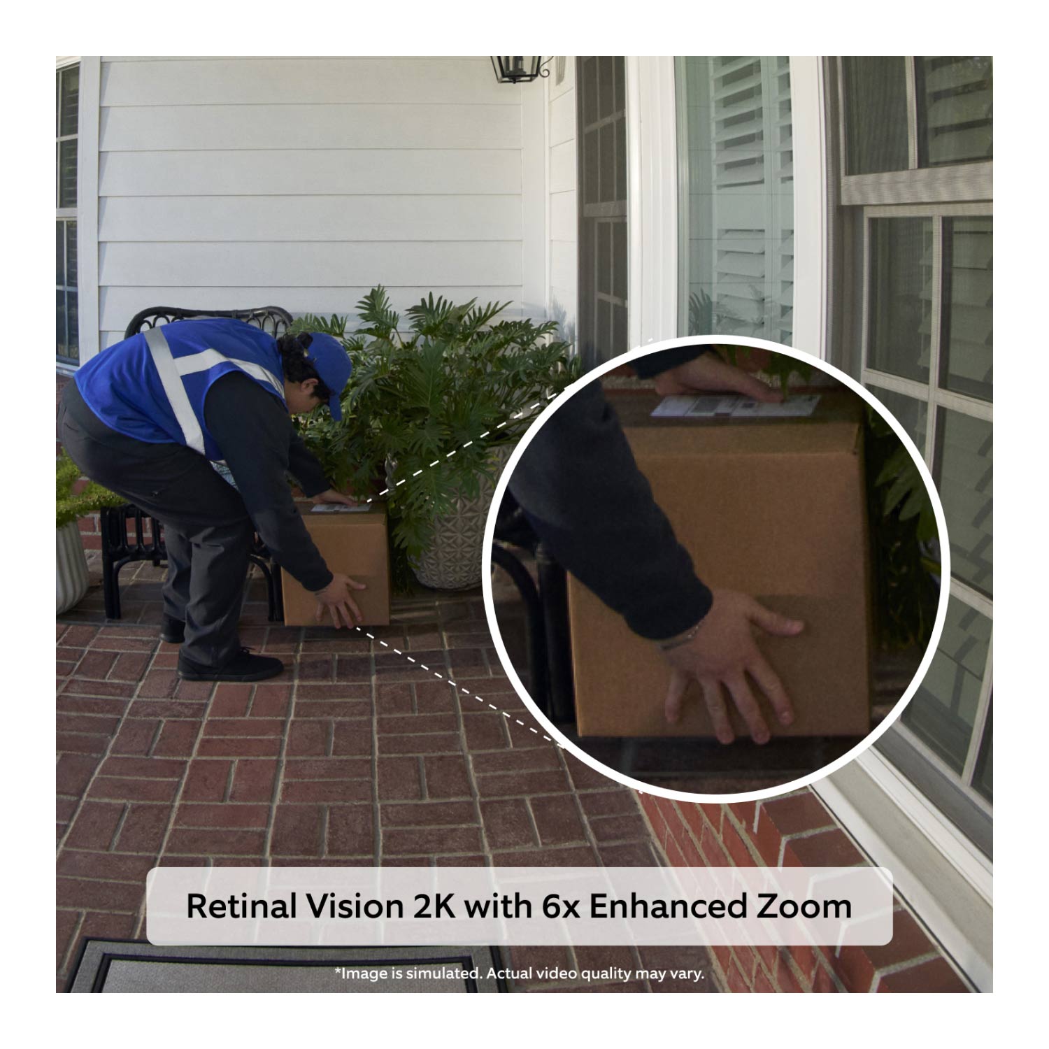 Battery Doorbell Plus (Newest Model) - Magnified look at doorbell view showcasing retinal 2k and enhance zoom.