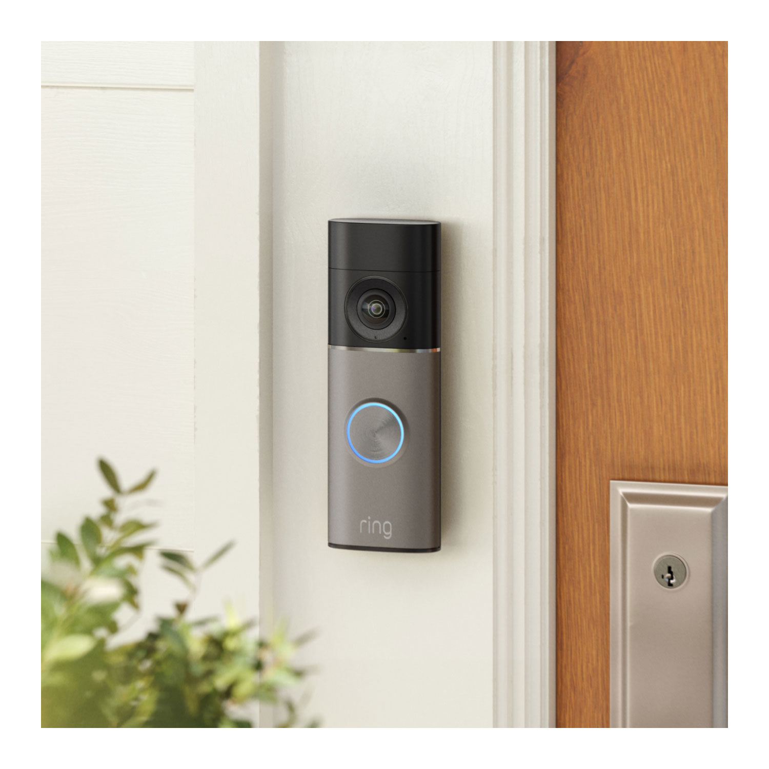 Battery Doorbell 4K Pro (Newest Model)  - A deep silver Battery Doorbell 2nd Gen lifestyle shot in real life. 