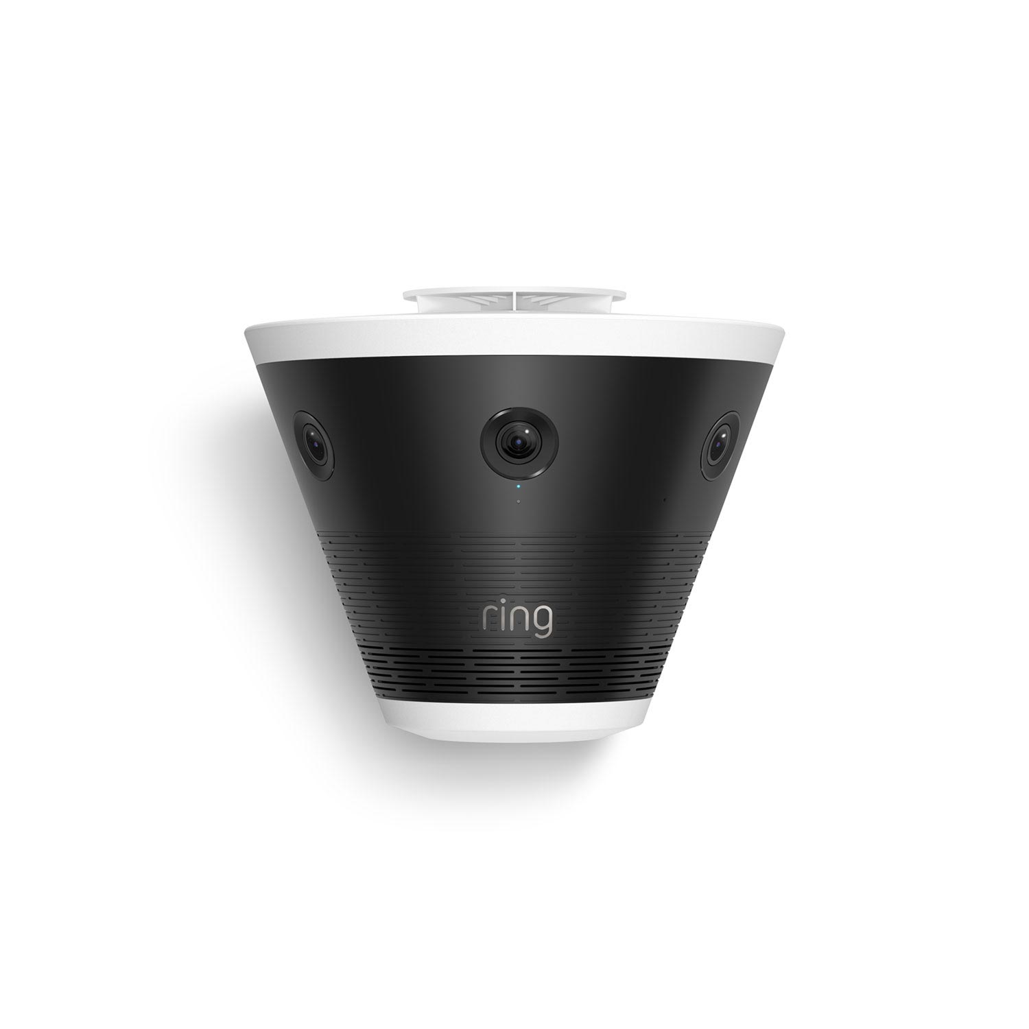 Ring Elite 270 4K - Ceiling-mounted Ring device with conical black-and-white body and multiple wide-angle lenses for indoor monitoring.