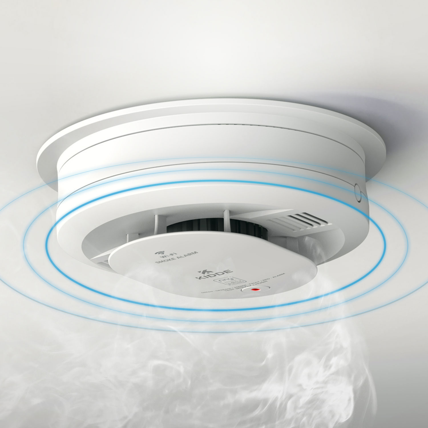 KIDDE Battery Smart Smoke & Carbon Monoxide Alarm  - KIDDE Battery Smart Smoke & Carbon Monoxide Alarm on the ceiling detecting smoke.