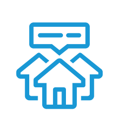 Illustration shows a speech bubble above a house indicating a post or comment in the neighbors app.